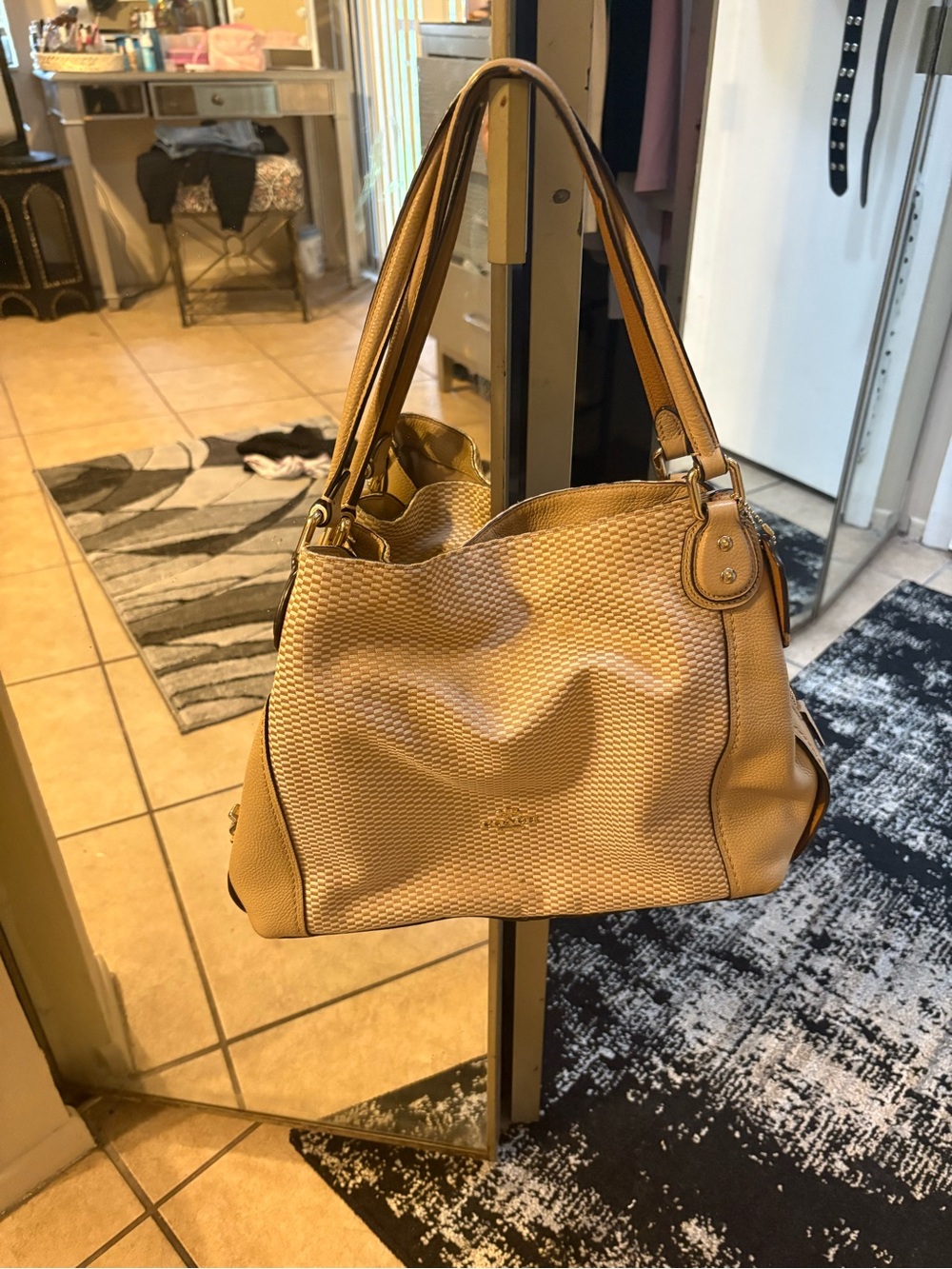 Coach Leather Shoulder Tote Bag in Camel